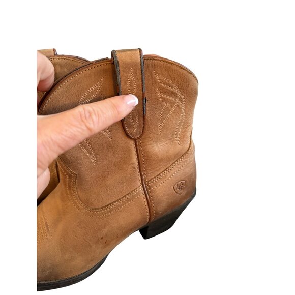 Ariat Womens Darlin Booties Size 6.5 Tan Leather Almond New West Heel Western - Picture 13 of 15